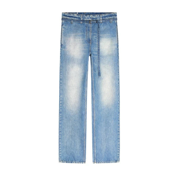 Belted straight-leg denim pants in Blue