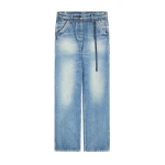 Dries Van Noten Belted wide-leg denim pants in Blue | Pants | Luxury Shoes 