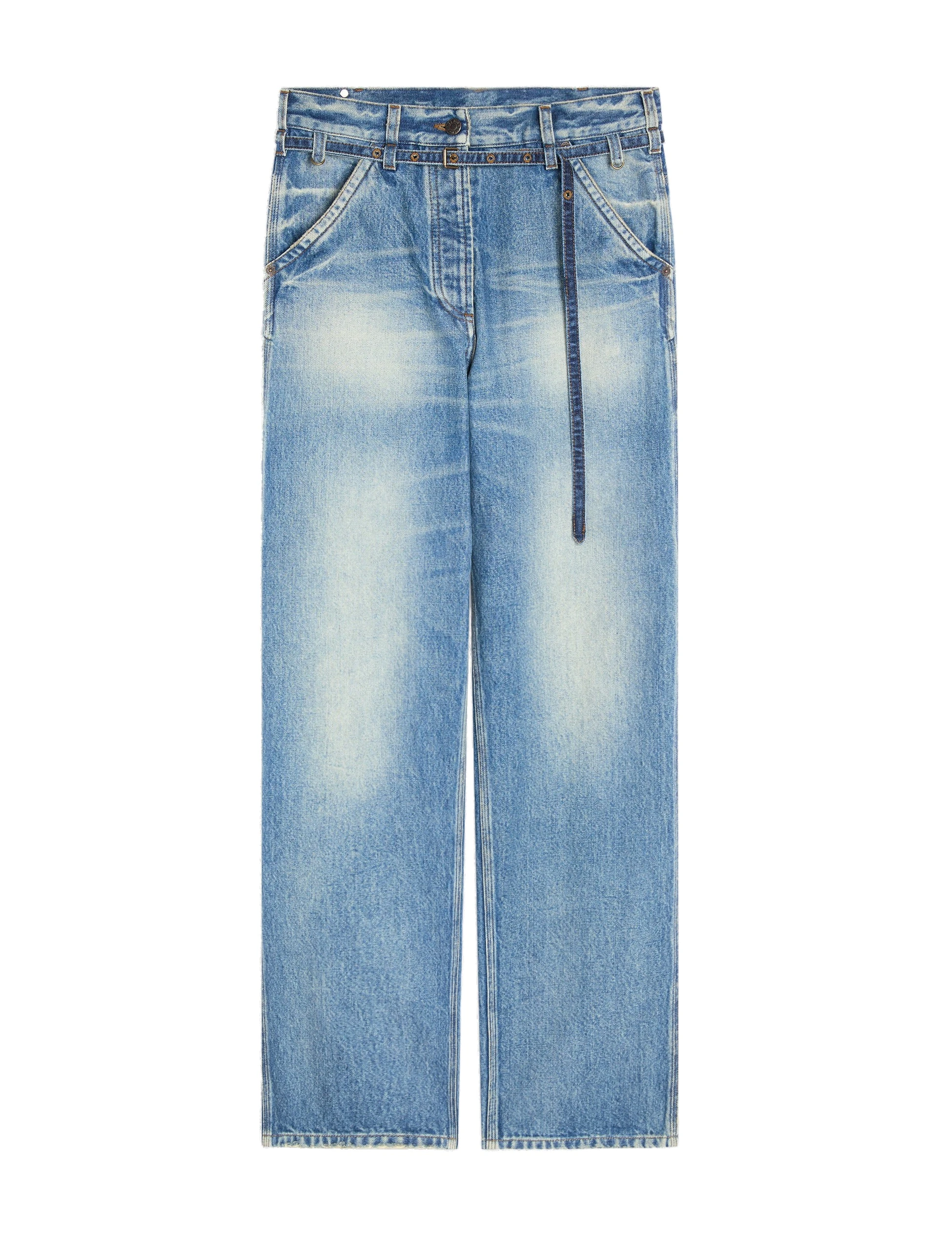 Dries Van Noten Belted wide-leg denim pants in Blue | Pants | Luxury Shoes Dries Van Noten Belted wide-leg denim pants in Blue | Pants | Luxury Shoes