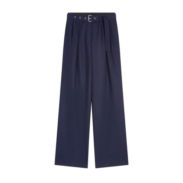 Dries Van Noten Belted wool trousers in Navy | Pants | Luxury Shoes 