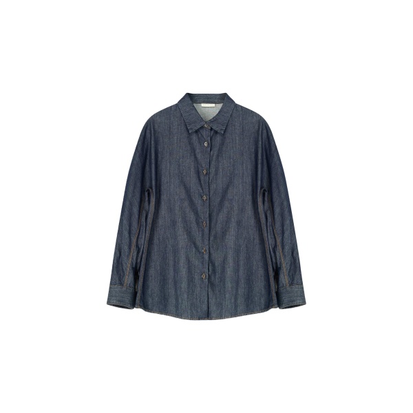 Dries Van Noten Bleached denim cocoon shirt in Indigo | Tops | Luxury Shoes 