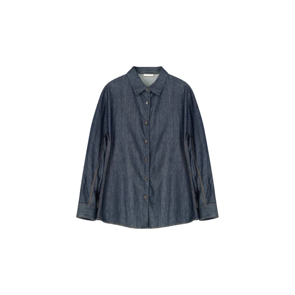 Bleached denim cocoon shirt in Indigo