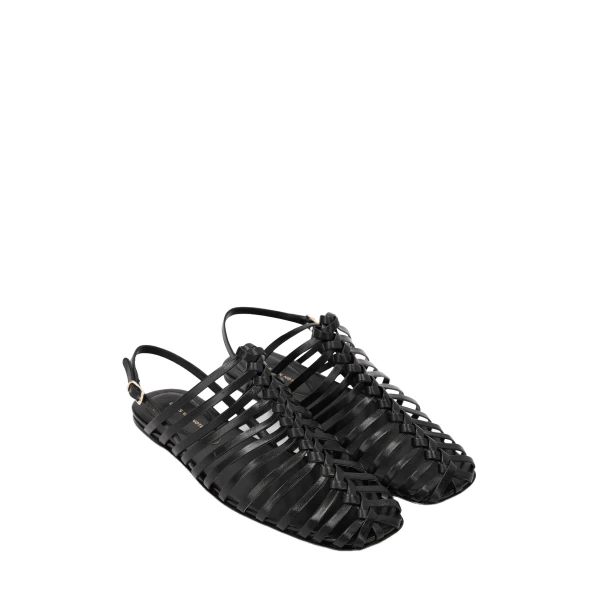 Braided leather sandals in Black - Image 3