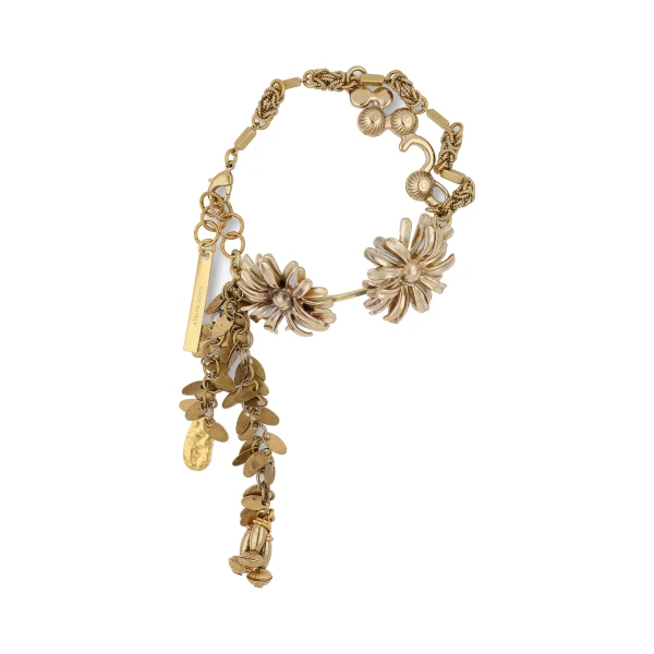 Chain floral bracelet in Old Brass