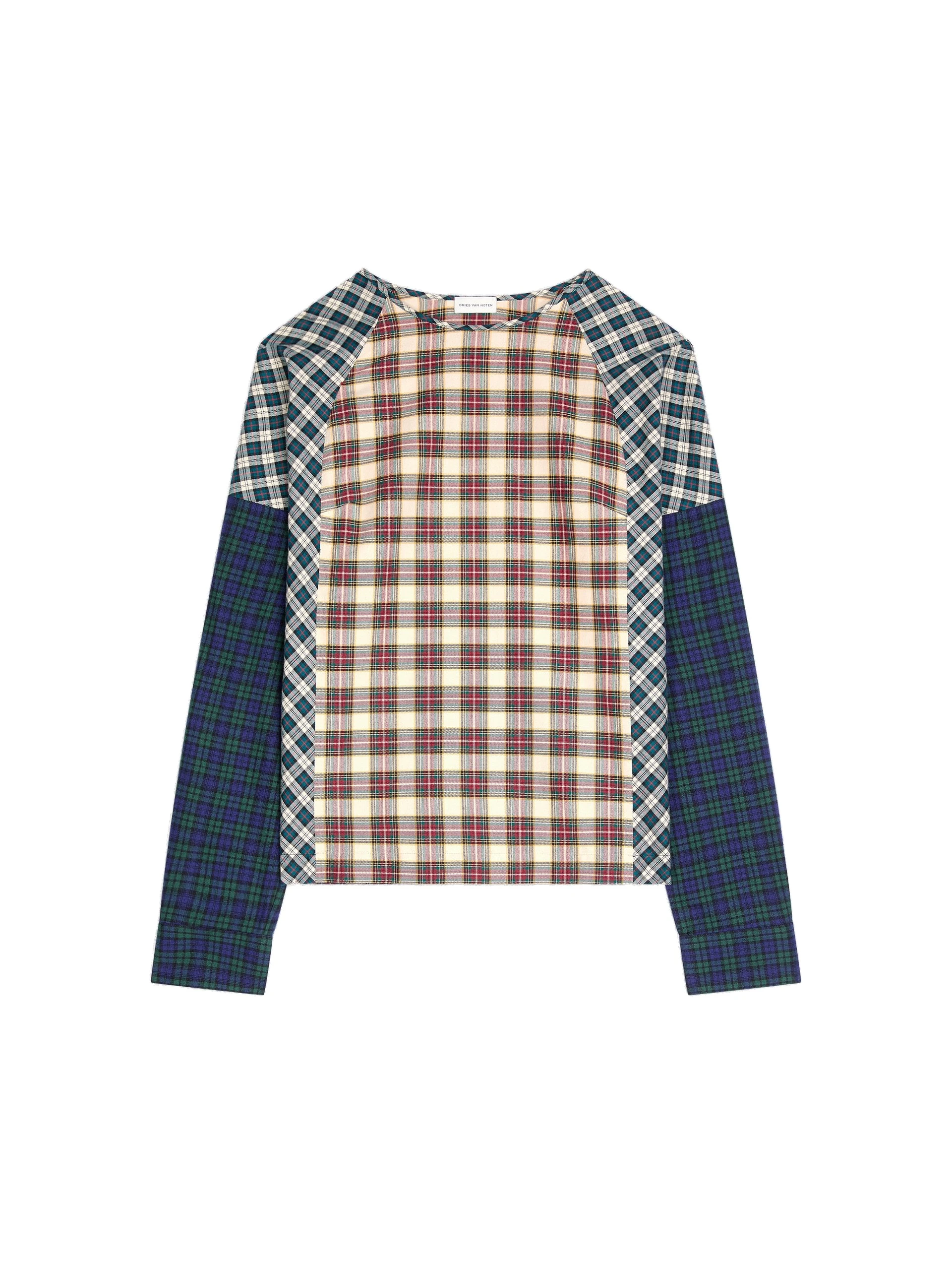 Dries Van Noten Contrast cotton flannel top in Ecru | Tops | Luxury Shoes Dries Van Noten Contrast cotton flannel top in Ecru | Tops | Luxury Shoes