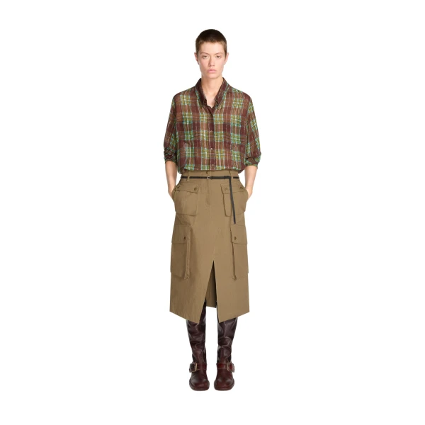 Cotton poplin cargo skirt in Khaki - Image 2