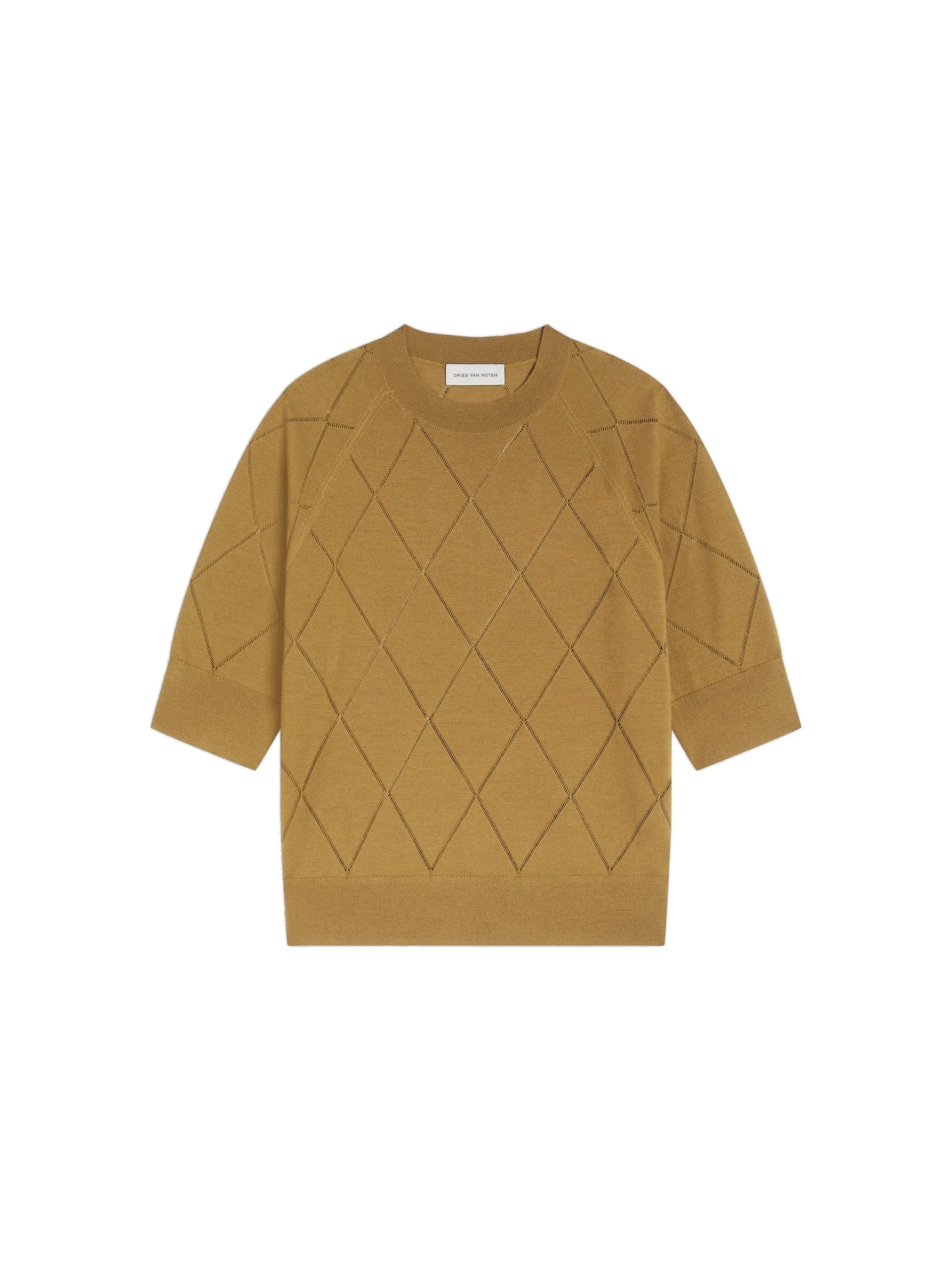 Dries Van Noten Crew neck merino sweater in Khaki | Knitwear | Luxury Shoes Dries Van Noten Crew neck merino sweater in Khaki | Knitwear | Luxury Shoes