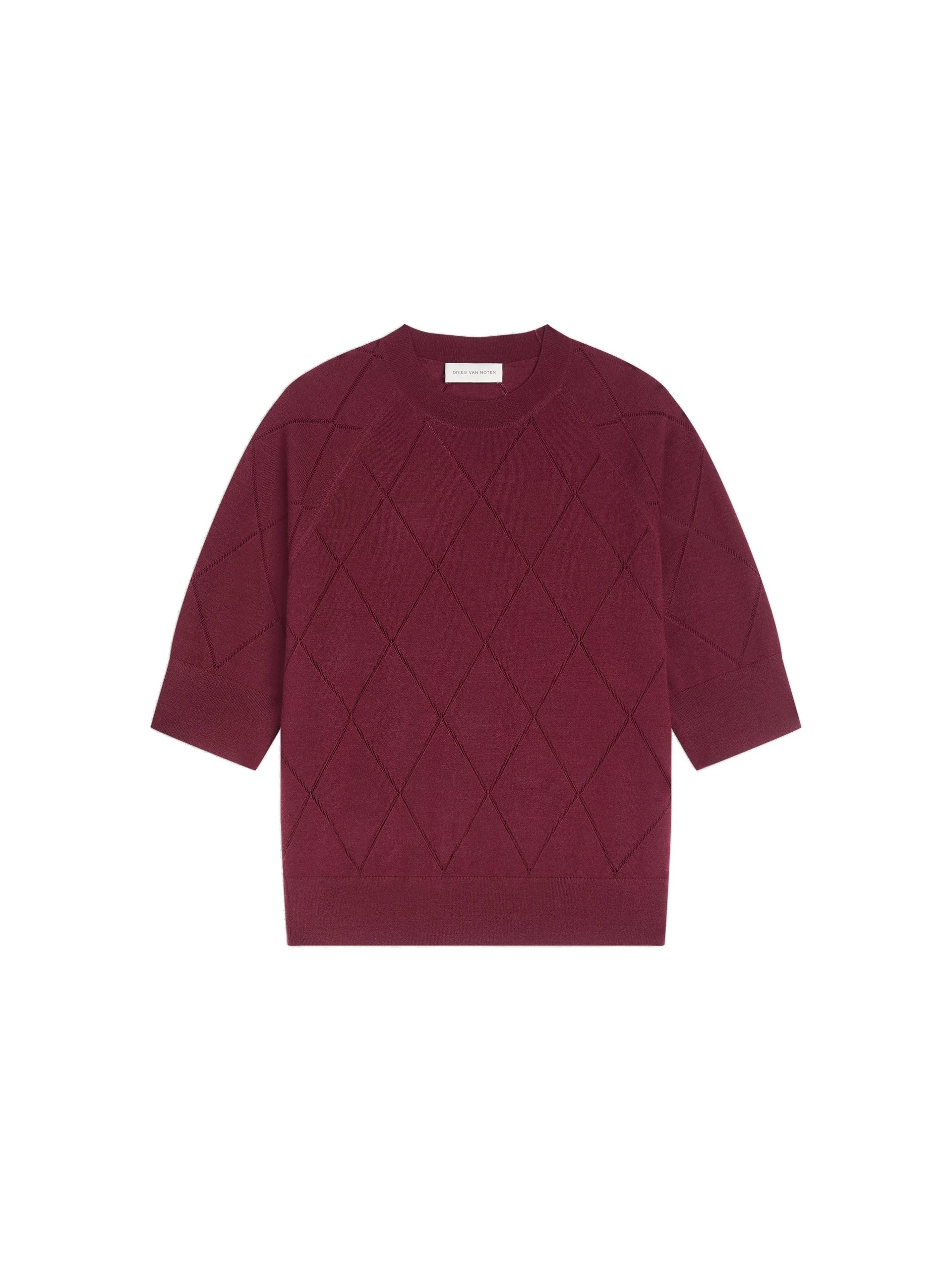 Dries Van Noten Crew neck merino sweater in Wine | Knitwear | Luxury Shoes Dries Van Noten Crew neck merino sweater in Wine | Knitwear | Luxury Shoes