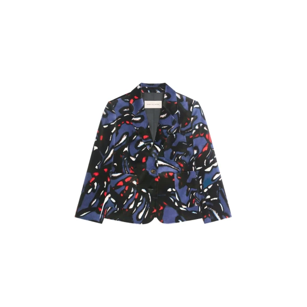 Dries Van Noten Cropped velvet blazer in Navy | Jackets | Luxury Shoes 