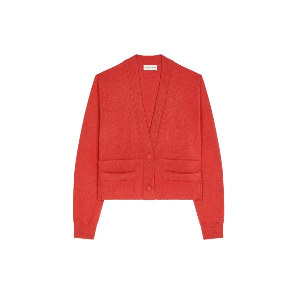 Cropped wool cardigan in Brique