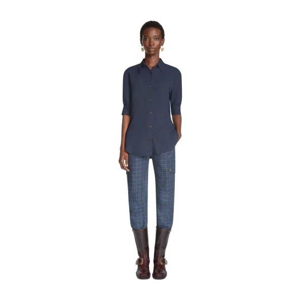 Cuffed crepe shirt in Navy - Image 2