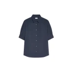 Dries Van Noten Cuffed crepe shirt in Navy | Tops | Luxury Shoes 
