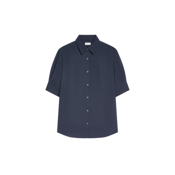 Dries Van Noten Cuffed crepe shirt in Navy | Tops | Luxury Shoes 