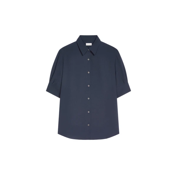 Dries Van Noten Cuffed crepe shirt in Navy | Tops | Luxury Shoes 