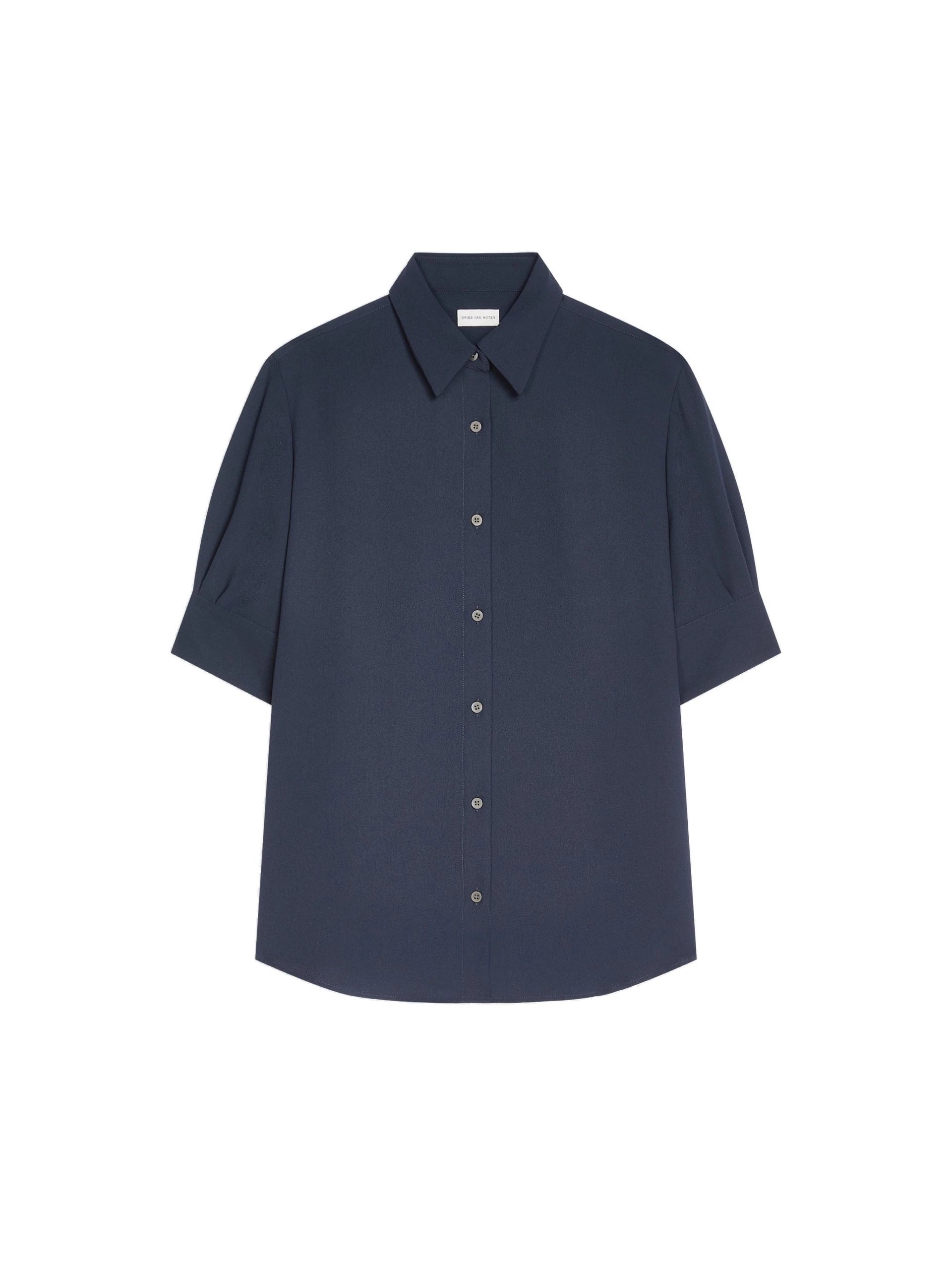 Dries Van Noten Cuffed crepe shirt in Navy | Tops | Luxury Shoes Dries Van Noten Cuffed crepe shirt in Navy | Tops | Luxury Shoes