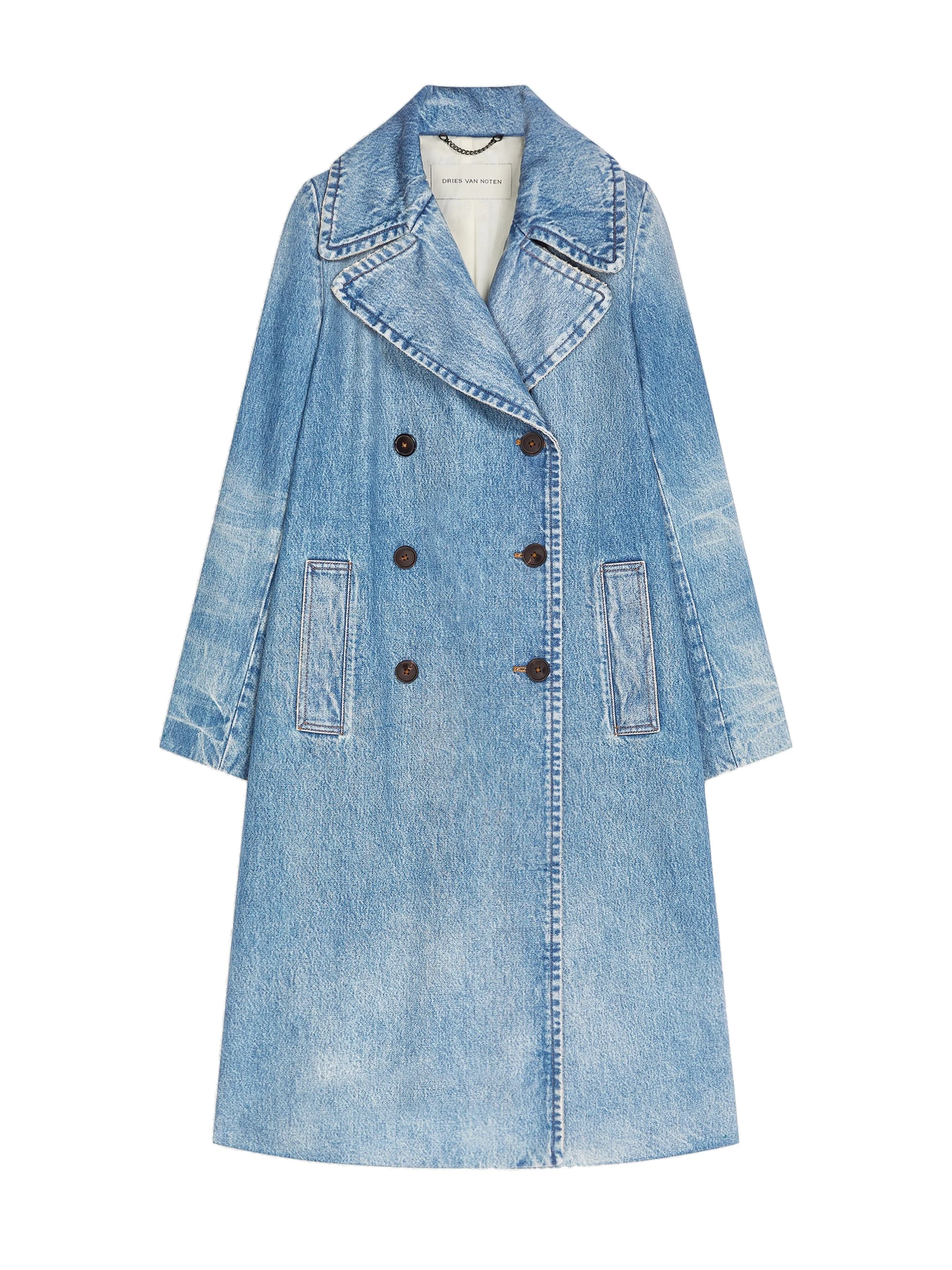 Dries Van Noten Double breasted denim coat in Blue | Coats | Luxury Shoes Dries Van Noten Double breasted denim coat in Blue | Coats | Luxury Shoes