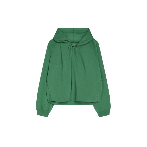 Draped cotton hoodie in Forest