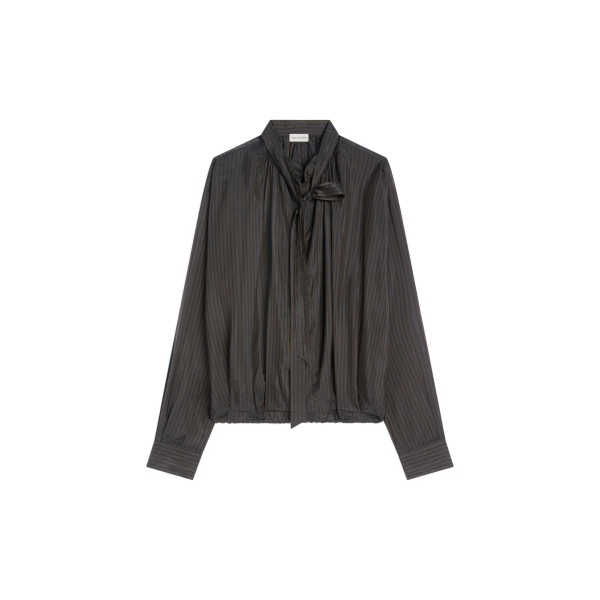 Dries Van Noten Drawstring cupro blouse in Dark Brown | Tops | Luxury Shoes 