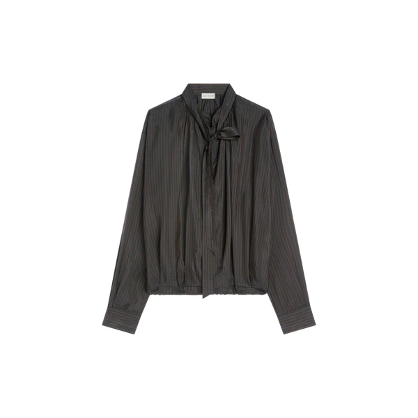 Drawstring cupro blouse in Dark Brown