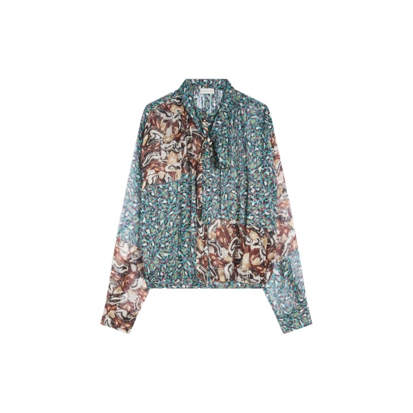 Dries Van Noten Drawstring silk blouse in Petrol | Tops | Luxury Shoes 