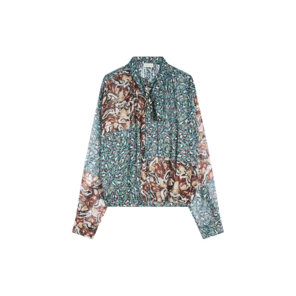 Dries Van Noten Drawstring silk blouse in Petrol | Tops | Luxury Shoes 