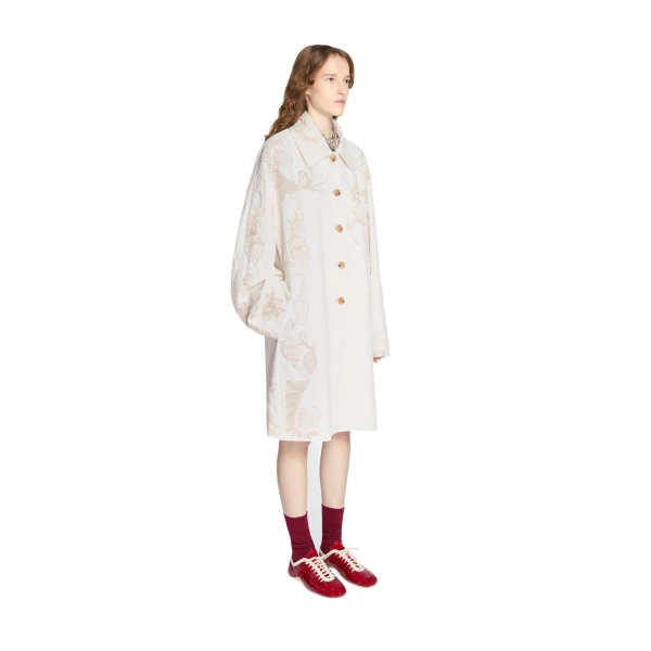 Embroidered A-line coat in Off White - Image 3