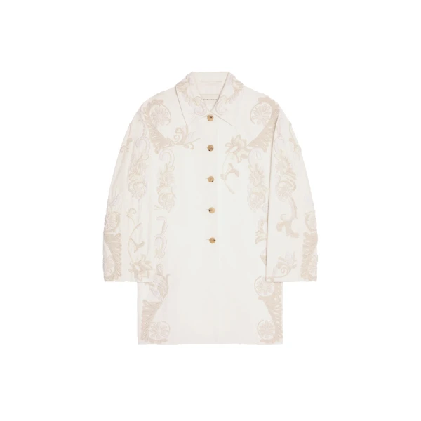 Dries Van Noten Embroidered A-line coat in Off White | Coats | Luxury Shoes 