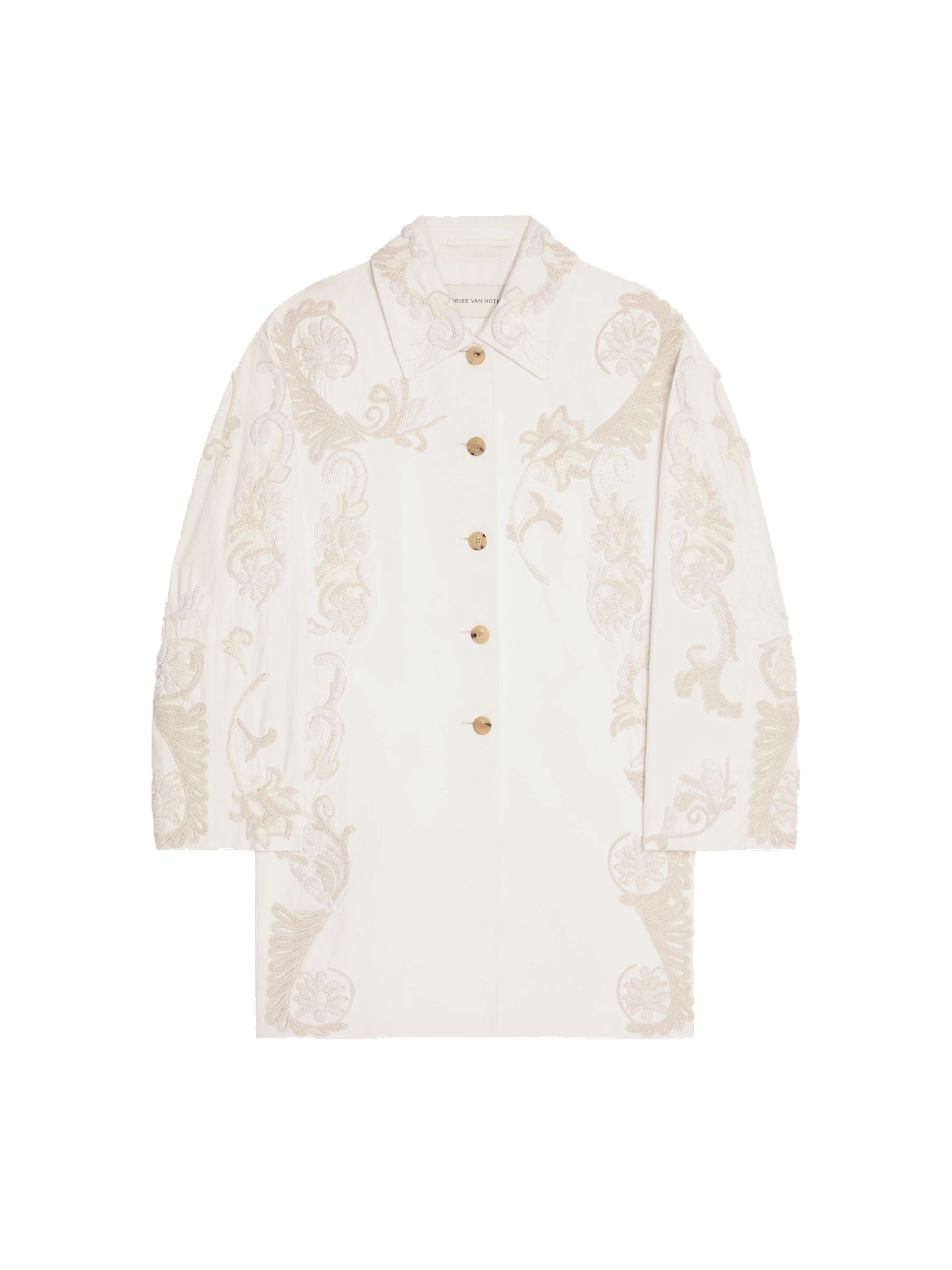 Dries Van Noten Embroidered A-line coat in Off White | Coats | Luxury Shoes Dries Van Noten Embroidered A-line coat in Off White | Coats | Luxury Shoes