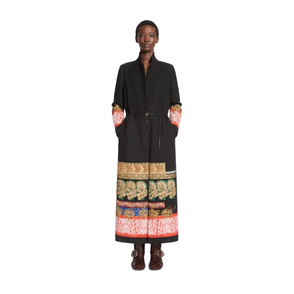 Embroidered ankle-length wool coat in Black - Image 2