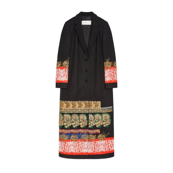 Dries Van Noten Embroidered ankle-length wool coat in Black | Coats | Luxury Shoes 