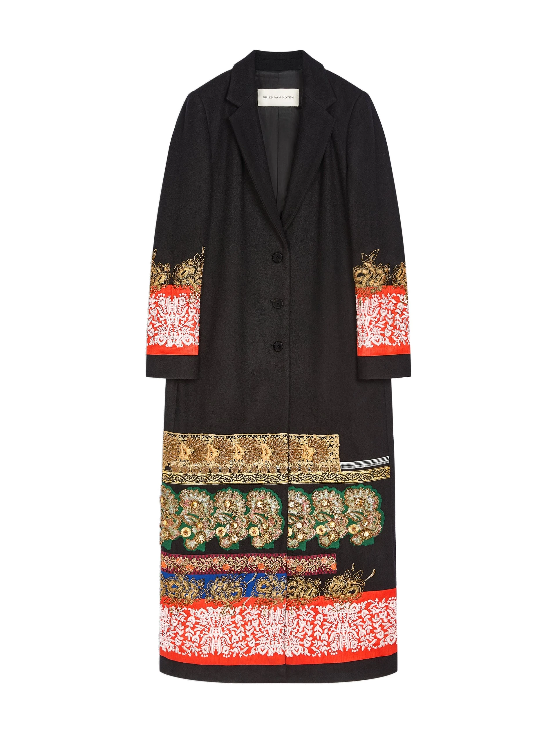 Dries Van Noten Embroidered ankle-length wool coat in Black | Coats | Luxury Shoes Dries Van Noten Embroidered ankle-length wool coat in Black | Coats | Luxury Shoes