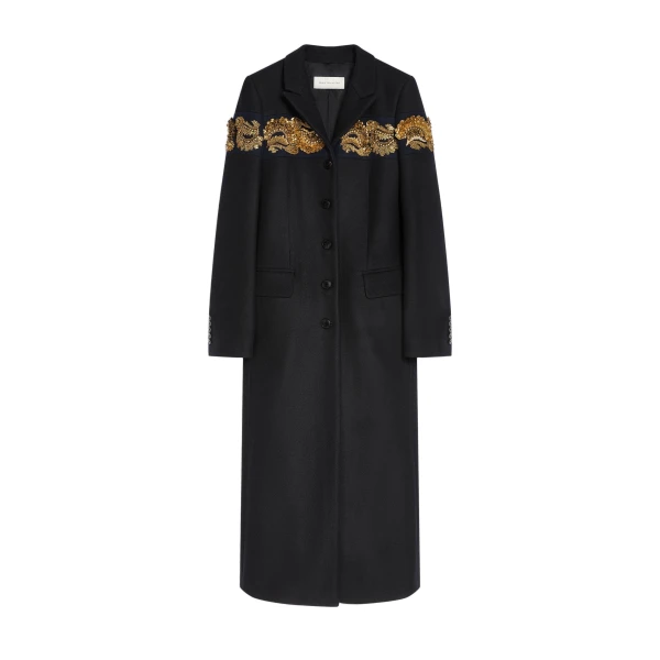 Dries Van Noten Embroidered belted wool coat in Black | Coats | Luxury Shoes 