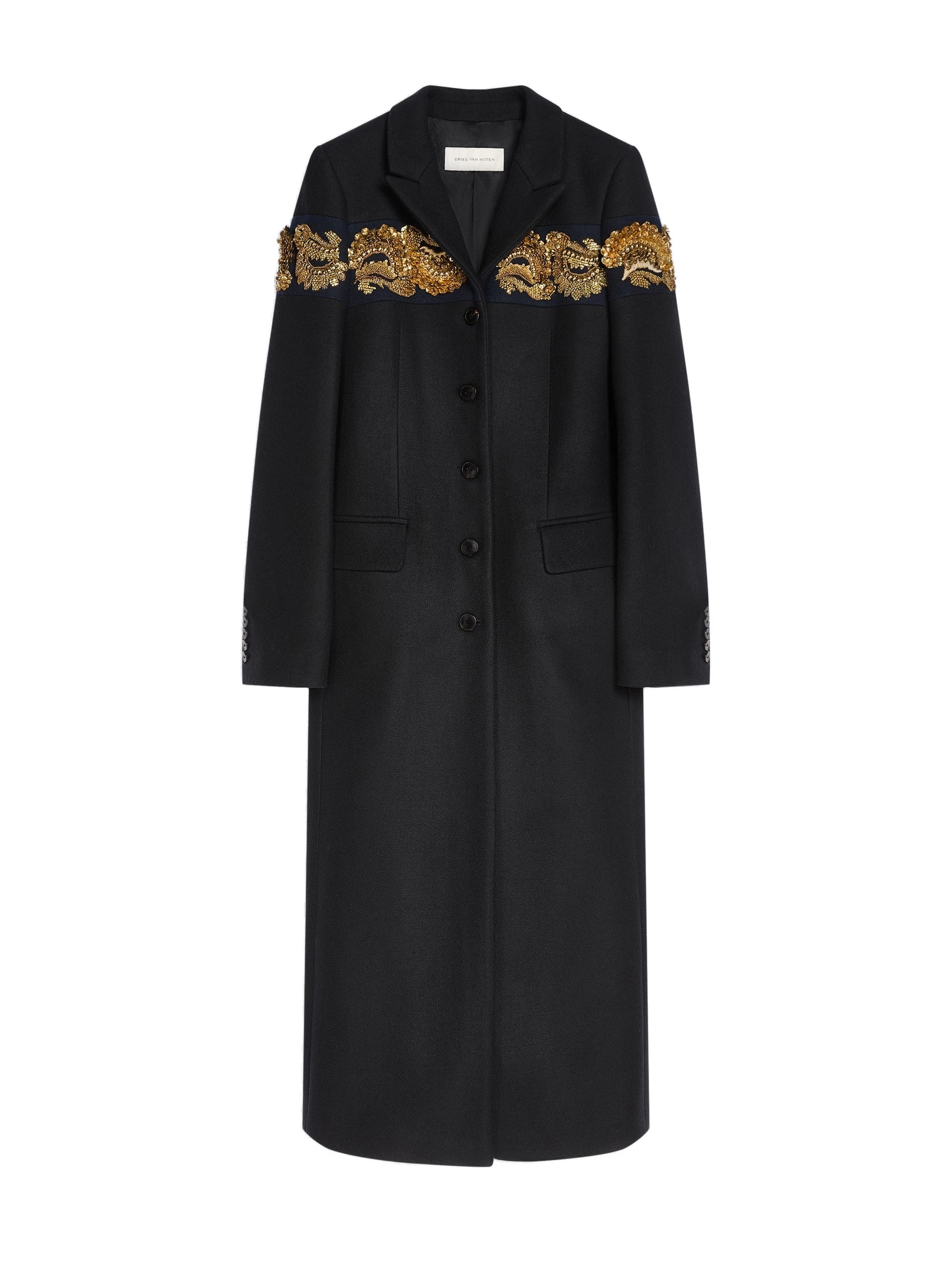 Dries Van Noten Embroidered belted wool coat in Black | Coats | Luxury Shoes Dries Van Noten Embroidered belted wool coat in Black | Coats | Luxury Shoes