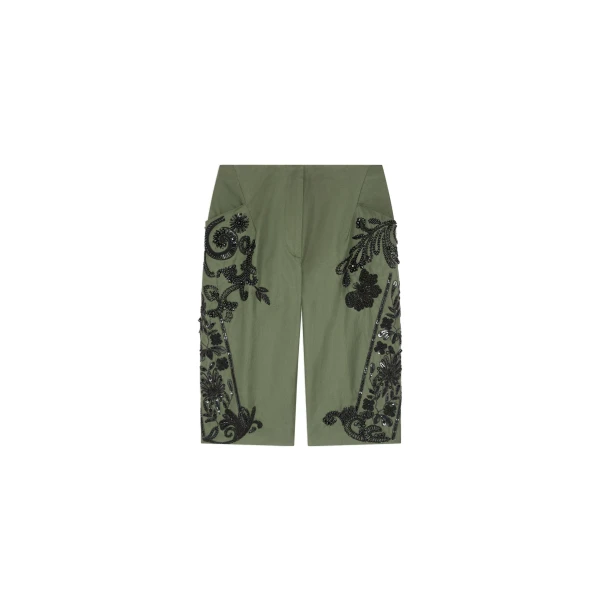 Dries Van Noten Embroidered capri pants in Bottle | Pants | Luxury Shoes 