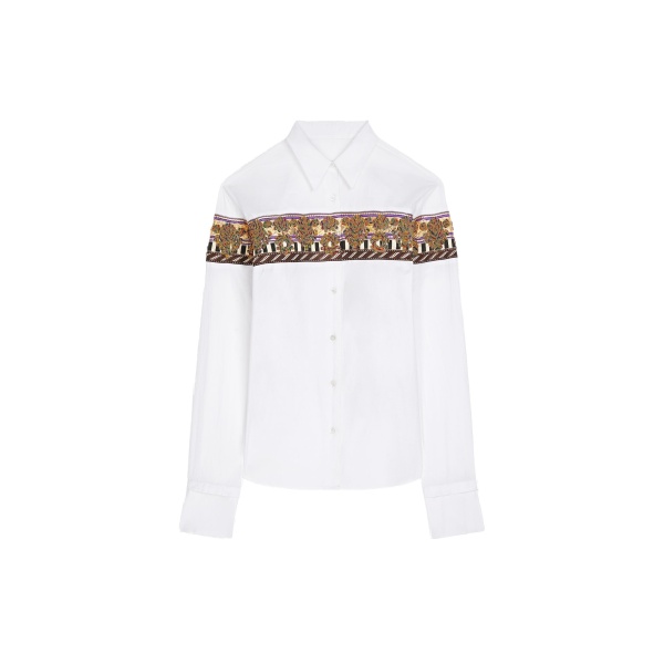 Dries Van Noten Embroidered checked cotton shirt in White | Tops | Luxury Shoes 