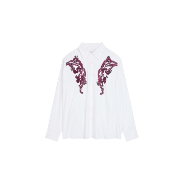 Dries Van Noten Embroidered cocoon shirt in White | Tops | Luxury Shoes 