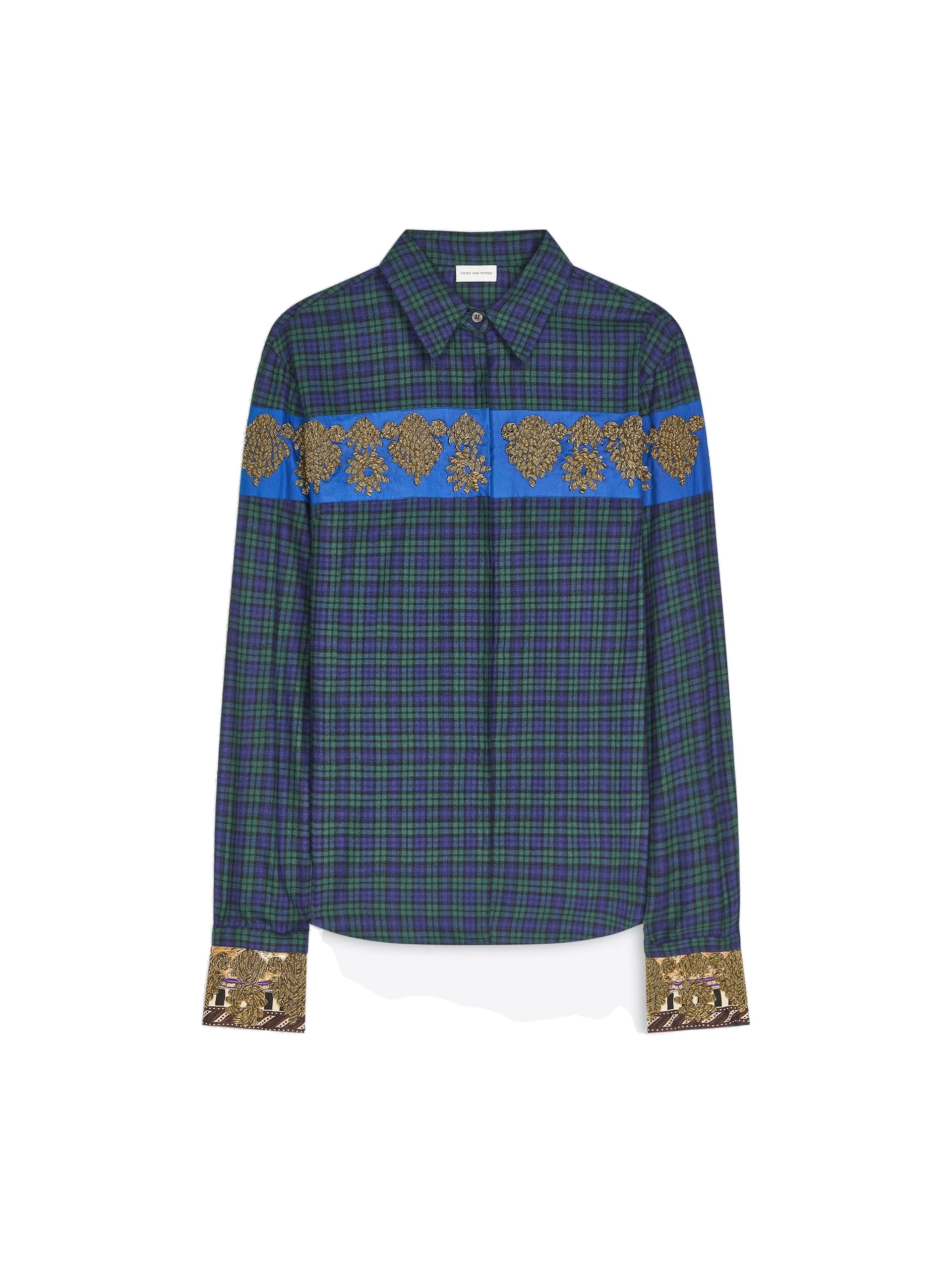 Dries Van Noten Embroidered cotton flannel shirt in Green | Tops | Luxury Shoes Dries Van Noten Embroidered cotton flannel shirt in Green | Tops | Luxury Shoes