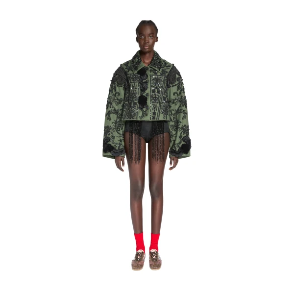 Embroidered cotton jacket in Bottle - Image 2