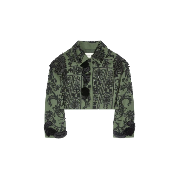 Embroidered cotton jacket in Bottle
