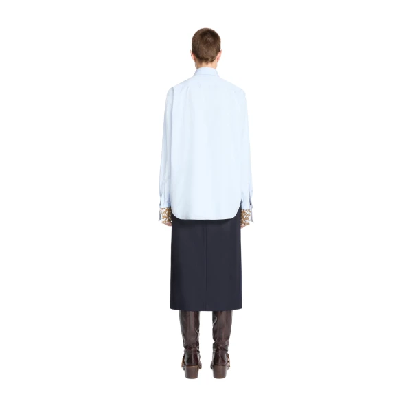Embroidered cotton poplin shirt in Light Blue - Image 4