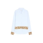 Dries Van Noten Embroidered cotton poplin shirt in Light Blue | Tops | Luxury Shoes 