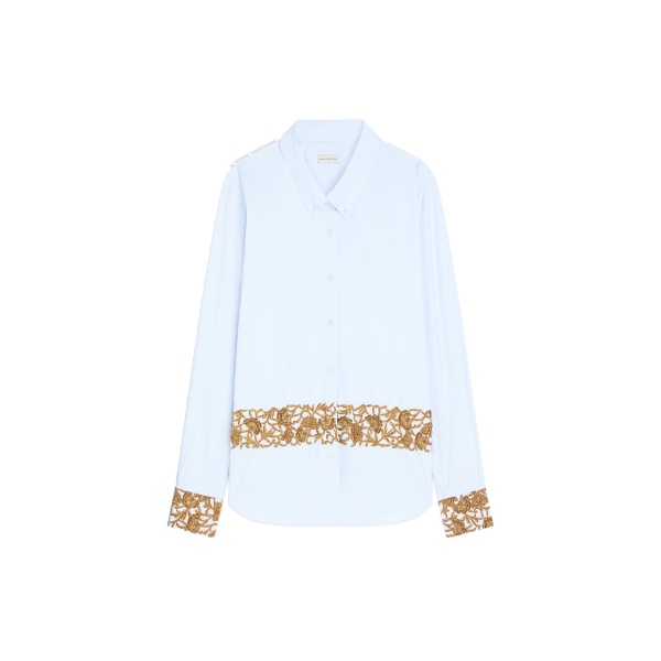 Dries Van Noten Embroidered cotton poplin shirt in Light Blue | Tops | Luxury Shoes 
