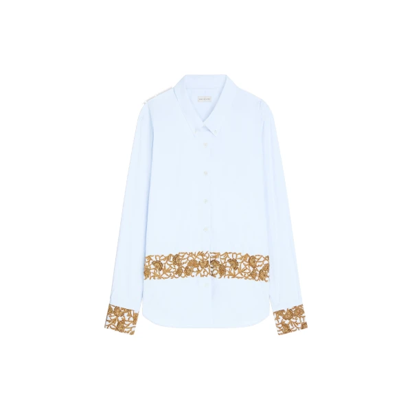 Embroidered cotton poplin shirt in Light Blue