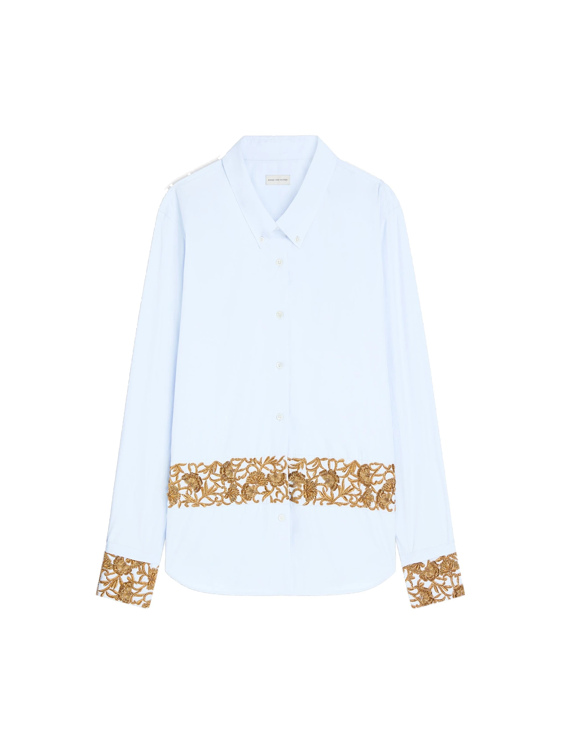 Dries Van Noten Embroidered cotton poplin shirt in Light Blue | Tops | Luxury Shoes Dries Van Noten Embroidered cotton poplin shirt in Light Blue | Tops | Luxury Shoes
