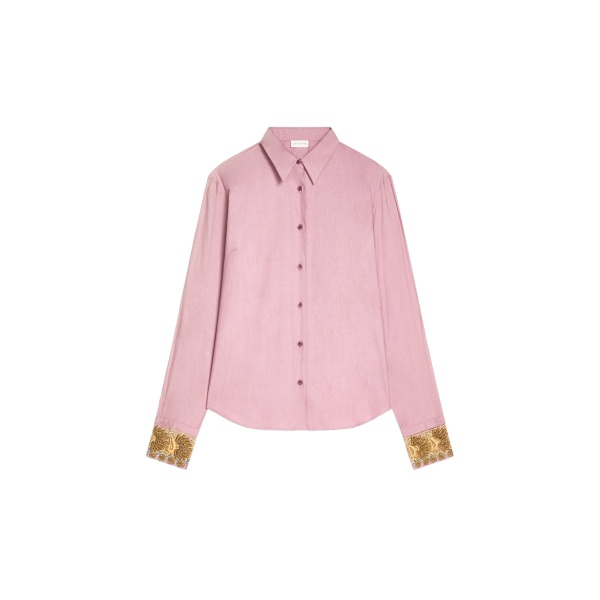 Dries Van Noten Embroidered cotton poplin shirt in Old Rose | Tops | Luxury Shoes 