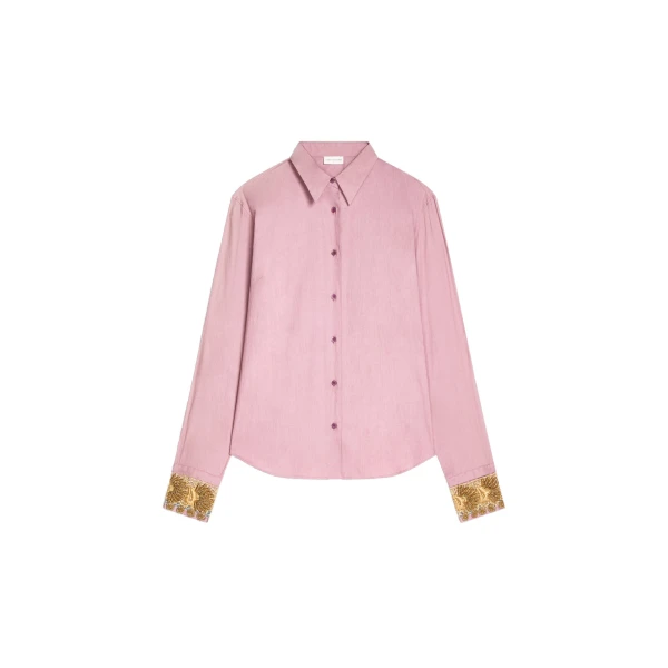 Dries Van Noten Embroidered cotton poplin shirt in Old Rose | Tops | Luxury Shoes 