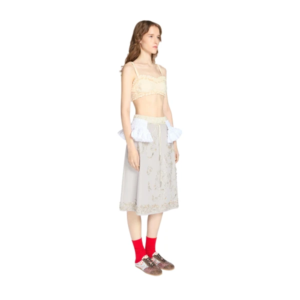 Embroidered cotton skirt in Light Grey - Image 3