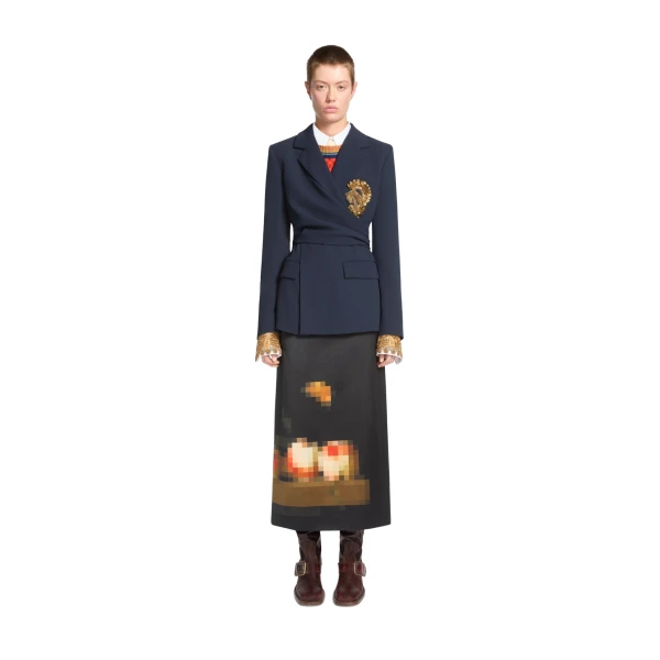 Embroidered crepe blazer in Navy - Image 2