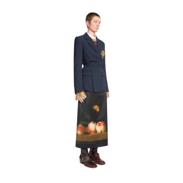 Embroidered crepe blazer in Navy - Image 3