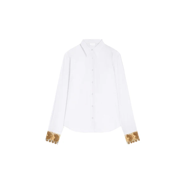 Dries Van Noten Embroidered cuff cotton poplin shirt in White | Tops | Luxury Shoes 